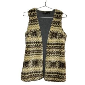 ZARA TRF Collection Fairisle Faux Fur Vest Cozy Lined